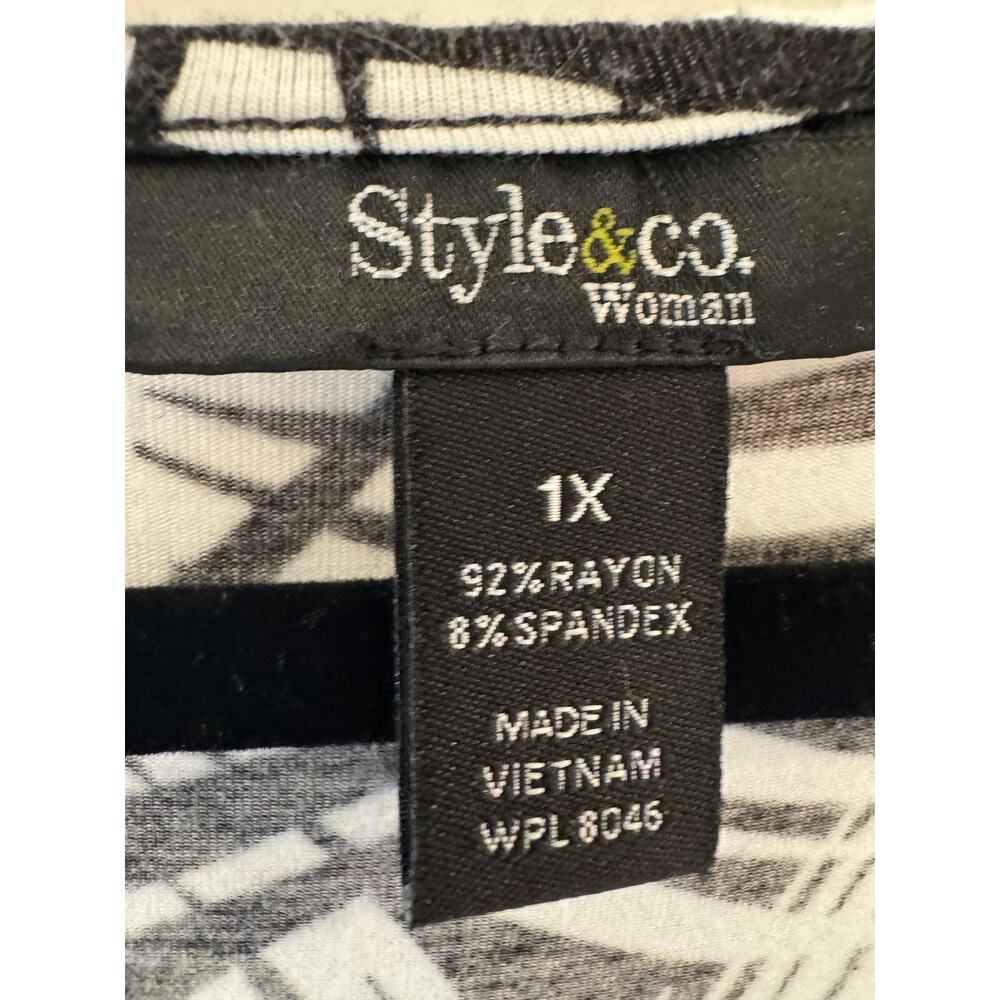 Style & Co Plus Black White Tropical Floral Sleeveless Dress Size 1X Pockets